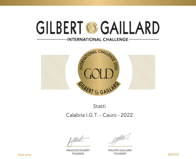 CAURO IGT CALABRIA 2022 conquista la Gran Medaglia d’Oro al concorso Gilbert & Gaillard